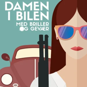 Damen i bilen med briller og gevær